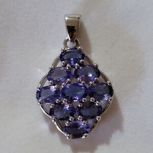 Elegant AA Tanzanite Sterling Silver 9 Natural Gemstones Pendant